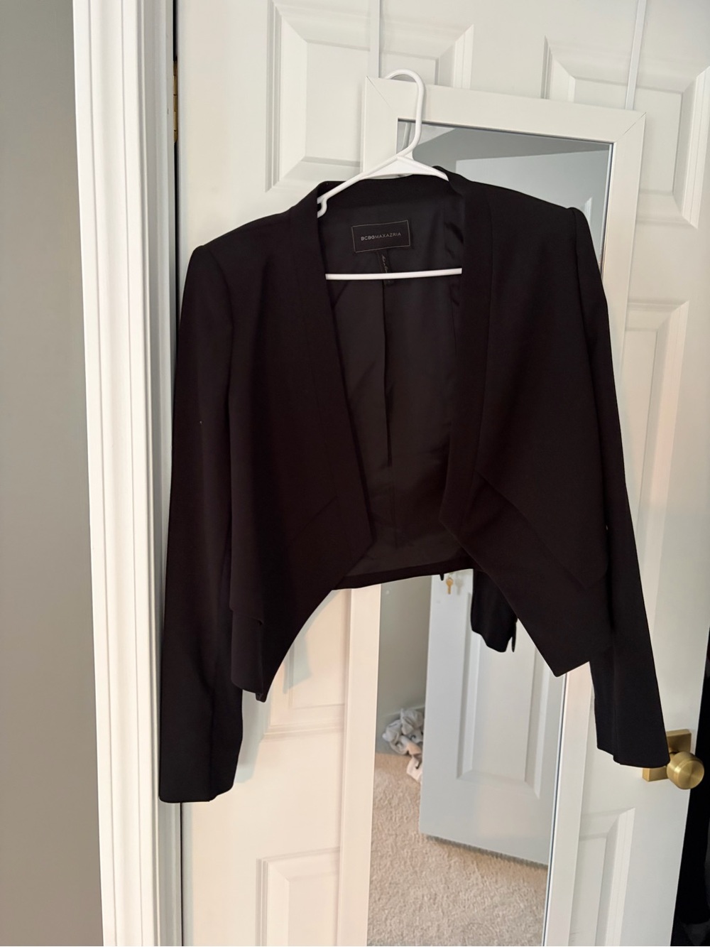BCBGMaxAzria Black Cropped Draped Blazer Jacket